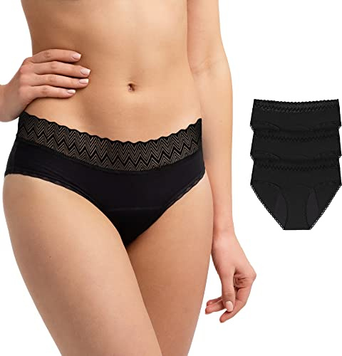 ZENAPHYR - Lot 3 Culottes Menstruelles Noires en Coton Bio - S - Protection Hygiénique Absorbante Lavable - sous Vetement Écologique 4 Couches Anti-Fuite pour Regle