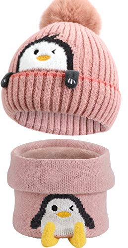 TAGVO Winter Warm Strickmütze Schal Set für Kinder, Winter, verdickt, gefüttert, Fleece, gefüttert, Thermo-Mütze, Strickmütze, Halswärmer, für Kinder, Jungen, Mädchen, 3 – 6 Jahre