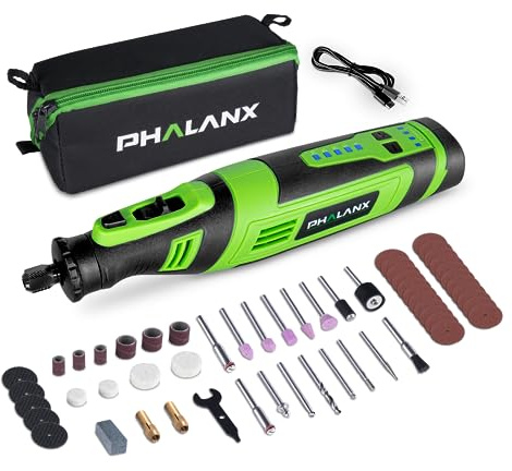 PHALANX Cordless Rotary Tool Kit, 30000 RPM/5 Speed, 8V Engraving Pen with 117 Accessories, Type-C Charging&LED Light, for 3D Printer Sanding, Polishing, Engraving, Wood Carving, Pet Grooming, Crafts