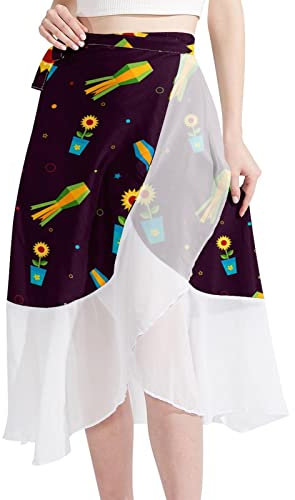 Sunflower Pot Culture Women Beach Sarongs Sheer Cover Ups Chiffon Bikini Wrap Skirt for Swimwear Multicoloured