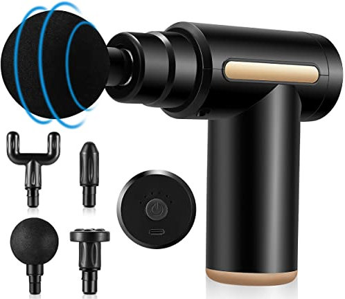 Muskelmassagepistole, tragbarer Mini-Schlag-Muskelsprudler mit 6 Geschwindigkeiten mit 4 Massageköpfen zur Linderung von Muskelschmerzen