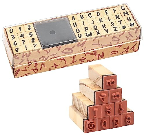 wugongshan Kit de Sellos de Alfabeto y Números, 40 Sellos de Madera, Sello Pequeños de Letras Números Símbolos con Almohadilla de Tinta para DIY Tarjetas de Felicitación, Scrapbooking, Manualidades,