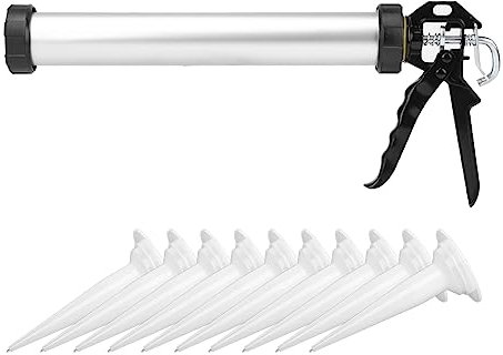 Pistola de calafateo de silicona con tubo de aluminio de 600 ml con 10 boquillas