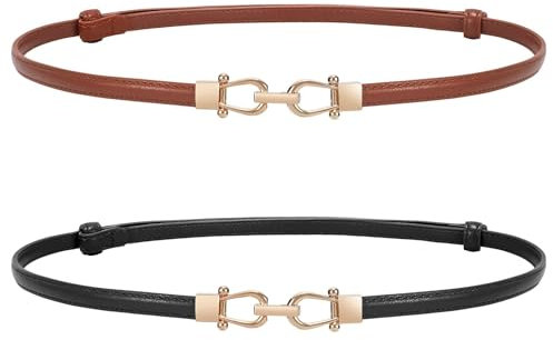 WERFORU Damen Schmalgürtel mit Verstellbarer Metallschließe Frauen Dünner Gürtel für Jeans Hosen Kleider