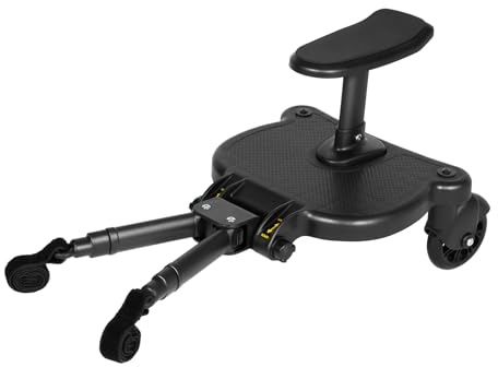 HOARLICN Universal Buggy Board, Buggyboard sits stegbräda med upphängningsrem stabil tvåhjulsdesign 360 roterbar med sits stegbräda belastning på 25 kg svarta hjul