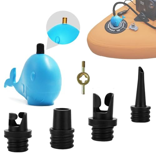 Adaptateur de Pompe pour Planche à Pagaie, FIPASEN Adaptateur Pompe Kayak avec 4 Buses de Valve d'air pour Kayak/Lit Gonflable/Planche à Pagaie Debout/Bateau, Convertisseur de Soupape d'air (Poisson)