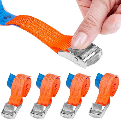 INTAKO Set 4 Cinghie di Fissaggio (0,5–4m) - 25 mm (250 kg) con Fibbia a Leva – Cinghie di Tensione per Bici, Auto, Bagagliaio – Cinghie Portapacchi Resistenti