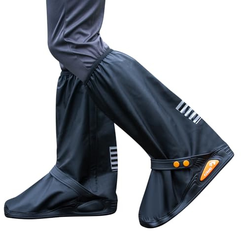 Waterproof Shoe Covers, Non-Slip Rain Boots Shoes with Reflector & Zipper, Reusable & Foldable Rainproof Boots Cover, Men Women Rain Feet Gear for Rain Snow Mud (Black M)