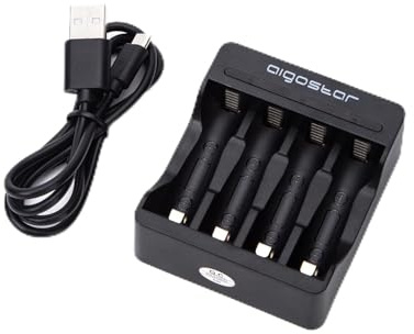 Snabb laddare för 4 AA/AAA-batterier i elegant svart. Ladda dina batterier effektivt och håll alltid dina enheter redo att användas, perfekt för hemmet eller kontoret.