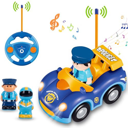 Pup Go Voiture de Police RC Cartoon pour Tout-Petits avec Musique, Lumières et 2 Poupées, Première Voiture Télécommandée pour Garçons et Filles, 18 Mois+, Cadeau Parfait pour Anniversaire ou Noël