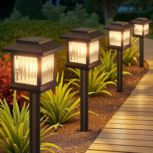 BUCASA 6 Stück Solarlampen für Außen Garten, Moderne 3X Heller Solarleuchten für Außen mit Warmweiß Wolfram, Transparentes Design Solarleuchten Garten Deko für Rasen, Terrasse, Hof, Geschenke