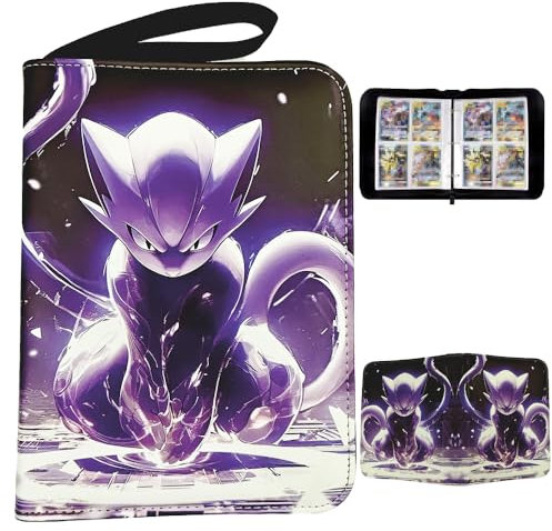 400 Taschen Sammelalbum Trading Card Binder, Sammelalbum mit 4 Fächern 50 Seiten, Sammelkarten Album Sammelmappe Karten (Mewtu)