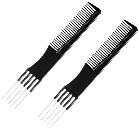 2 Stück Toupierkamm,Stielkamm mit Doppelendkamm,Friseur Kamm,Stielkamm Friseur,Metallspitze Gabelkamm Haarkamm,Toupierbürste,Styling Kamm für Friseursalons,Dünnes,Dickes Haar(Schwarz)
