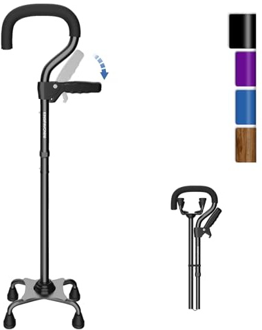 KingPavonini Canes for Women/Men with Second Handle, Foldable & Adjustable Walking Cane with 4-Pronged Base, Quad Cane for Stability, Standing, Balance, Leg Surgery Recovery