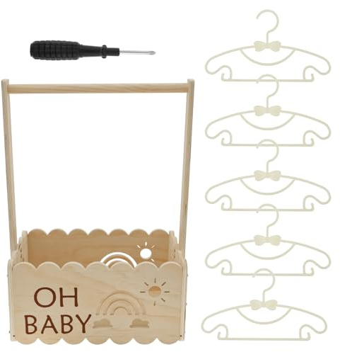 Babykorg i trä, present med handtag, babyshower-lådor, tvättkorg, nyfödda, praktisk förvaringslåda för pojkar och flickor, graviditet, nya föräldrar (D)