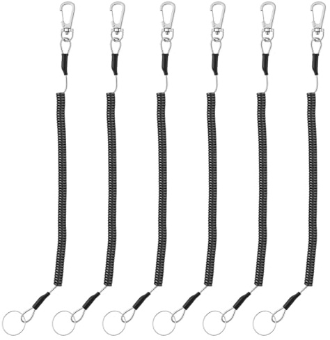 6 Stück Schwarz Coil Springs Schlüsselanhänger, Outdoors Spiralkabel Elastisch Angeln Lanyards Einziehbare Spiralfeder Schlüsselanhänger Mit Wanderverschluss, Spiralschnurhalter Für Wandern Camping