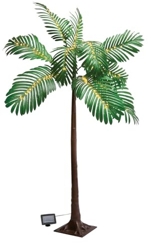 3 Pagen Palmier solaire décoratif pour le jardin - 129 cm - Avec 120 LED blanc chaud - XL - Décoration de jardin solaire - Résistant aux intempéries - Hauteur : 129 cm