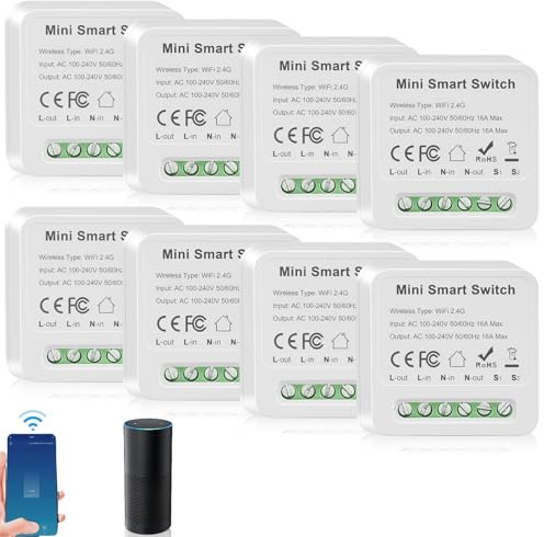 8 pezzi Smart Modulo interruttore di illuminazione 1 via Doppio controllo, Mini DIY Interruttore Wi-Fi Si adatta dietro il modulo interruttore a muro Compatibile con l'applicazione Tuya, Alexa e