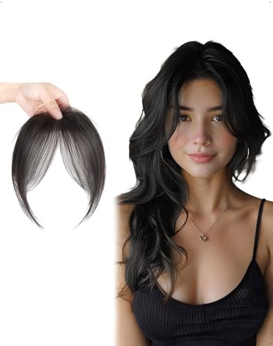 SanKristo Frangetta Finta Capelli Clip 100% Veri con frangia, laterali 3D ricci con clip invisibili sulle tempie Natural Extension Frontale Hairpiece Posticci donne e ragazze styling, nero marrone