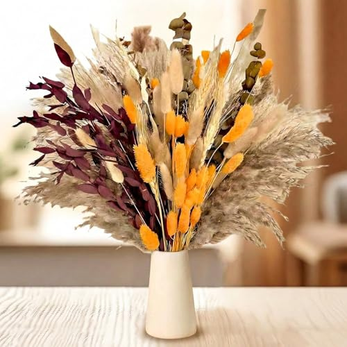 100 Pz Erba della Pampas Decorative, 43cm Bouquet di Erba della Pampas Fiori Secchi per Vaso Decorazioni Domestiche Boho fai da te, Centrotavola per Matrimoni Decorazione da Tavolo da Pranzo