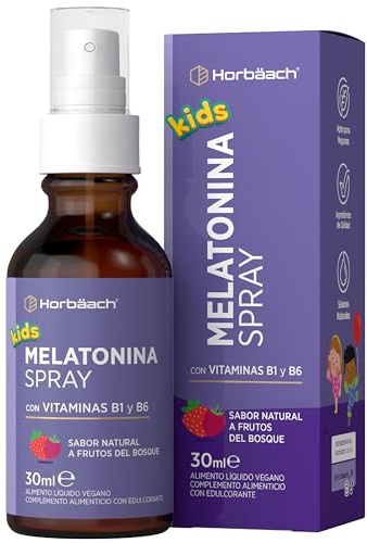 Melatonina Niños Gotas | con Vitamina B1 & B6 | Melatonin Spray | Sabor a frutos del bosque | 0,5mg | Horbaach