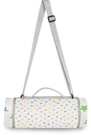 Yoogain Tappeto rotondo da picnic – Adatto a 2 adulti, accessori estivi, impermeabile, portatile, tappetino da gioco a doppio strato, senza sabbia, morbido tappeto 147,3 cm (piccole stelle pastello)