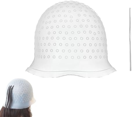 MUNZE Cuffia Per Meches In Silicone, 1 Pezzo Per Tinture Capelli Con 1 Uncino Metallico, Riutilizzabile, Bianca, Taglia Standard, Per Salon E Casa