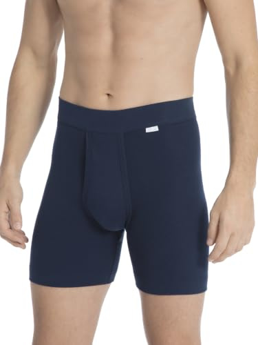Calida Men's Cotton 1:1 Classic Boxer Brief with Fly - 100% Cotton Fine Rib Interlock Underwear, Longer Cut, Soft Waistband, Double-Layer Pouch