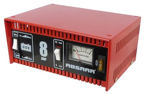 Absaar 77911 Batteriladdare för bil/motorcykel 8A, omkopplingsbar 6/12 V, röd/svart