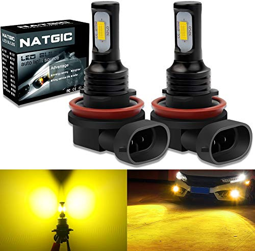 NATGIC H11 H8 H9 Lampadine Fendinebbia a LED ad Alta Potenza 75W Chip Integrati 3570 CSP 3000K Giallo Dorato e 2400lm per Fari Fendinebbia Luci di Marcia Diurna (Confezione da 2)