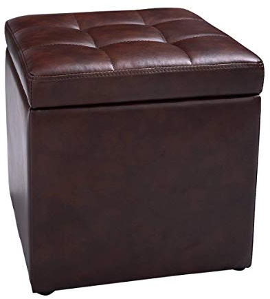 COSTWAY Baul Almacenaje Dormitorio, Puff Almacenaje Plegable 40x40x40cm, Puff Banco con Almacenaje con Capacidad de 300 kg, Reposapiés Sofa para Sala de Estar, Dormitorio, Entrada, Marrón