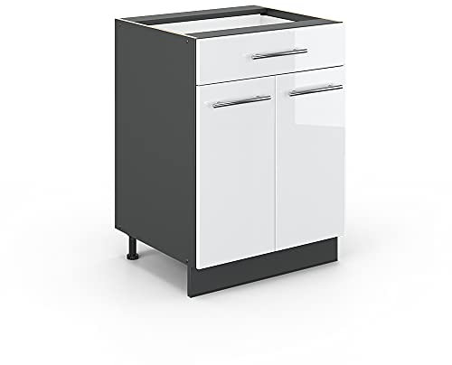 Vicco Küchenunterschrank Fame-Line, Weiß Hochglanz/Anthrazit, 60 cm mit Schublade, ohne Arbeitsplatte