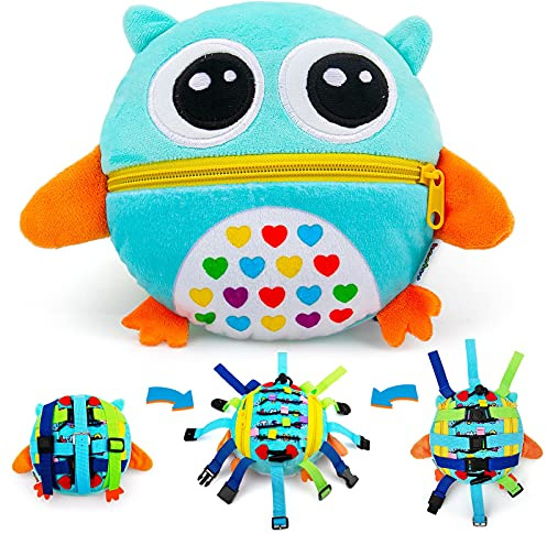 beetoy Sensory Buckle Pillow Toys for Toddlers 1-3, Learning Activity Toy Develop Fine Motor Skill, Educational Buckle Zipper Toys Toddler Activities Travel Toy for Threading Basic Skills