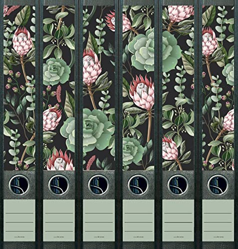 6er Set schmale Ordnerrücken Sukkulenten Pflanze Pattern File Art Ordner Etiketten Deko 2210, (AJ2201)