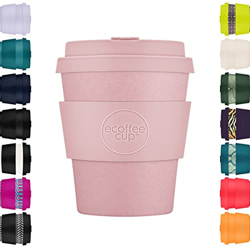Ecoffee Cup 8oz 240ml Reusable Eco-Friendly 100% Plant Based Coffee Cup with Silicone Lid & Sleeve - Melamine Free & Biodegradable Dishwasher/Microwave Safe Travel Mug, Local Fluff