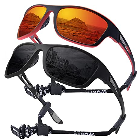 OKH 2 Stück Polarisierte UV400 Radfahren Brille Männer Frauen, Wickeln Sie die Sport Sonnenbrille umwickelt haben, Radsportbrille für Fahrräder, Angeln, Laufen, Klettern, Baseball