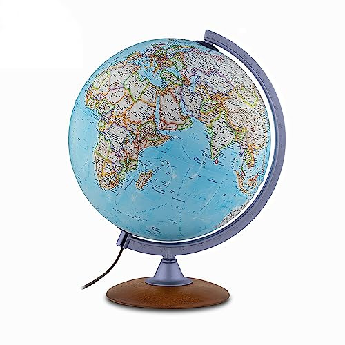 Tecnodidattica – Globe terrestre NATGEO Explorer Classic | Cartographie officielle physico-politique National Geographic Classic | Lumineux et rotatif | Textes en français | Diamètre 30 cm