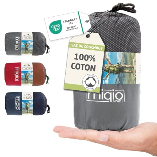 MIQIO® 2-in-1 Cotton Sleeping Bag with Full Zip: Couplable Travel Sleeping Bag and XL Travel Blanket - Summer, Grey, Right