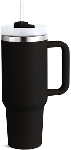 Taeku Termisk mugg med handtag, 1200 ml vakuum dubbelvägg bil kopp rostfritt stål bärbar termomugg 40 oz kaffemugg för varma kalla drycker (svart)