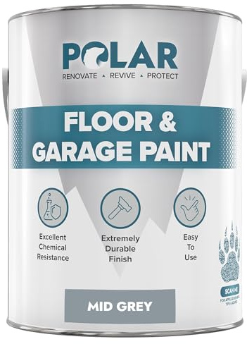Polar Floor & Garage Paint - 5L, Mid Grey - Hard Wearing Concrete Floor Paint & Slip Resistant Finish - Interior Use