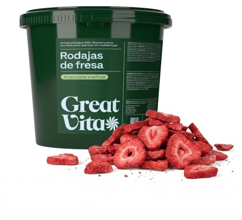 GreatVita Fresas liofilizadas 400 g - Rodajas crujientes de fresa sin azúcares añadidos - Fruta liofilizada - Fresas liofilizadas
