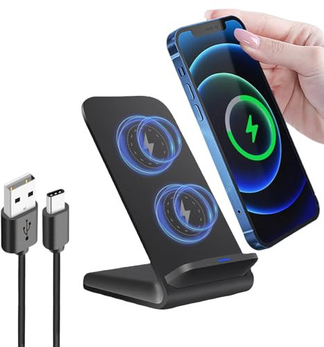 Qi Induktive Ladestation iPhone, Kabelloses Handy Ladegerät Wireless Charger Stand für Samsung Galaxy S25 Ultra S24 S23 S22 S21 S20 FE, iPhone 11 12 13 14 15 16 Pro Max, Google Pixel 9 Pro 8 a 7 6XL