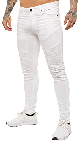 989Zé ENZO Skinny Fit Stretch Pant Jeans Pantalones Rasgados para Hombre EZ365 Blanco 38W / 32L