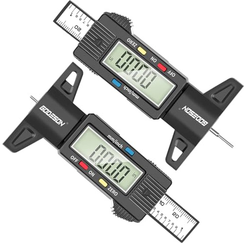 GODESON Medidor Profundidad la Banda de Rodadura del Neumático, Medidor Digital Pack de 2 Unidades, con Gran Pantalla LCD 0-25,4 mm,Cambio de Unidades para Coche, Moto, Camión