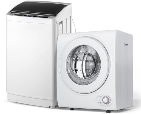 ROVSUN 17.8LBS Full Automatic Washing Machine and 1.5CuFt Portable Clothes Dryer Set, Compact Laundry Washer and Dryer Combo Set with Stainless Steel Inner Tub, for Apartment, Dorms, Home