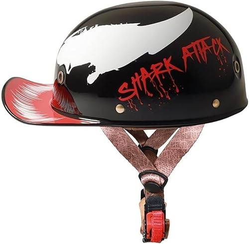 Halvskal hjälm med ECE/DOT-godkänd vintage motorcykelhjälm baseballkeps cruiser chopper skoterhjälm herr retro motorcykelhjälm halvhjälm dam mopedhjälm B, M = 57–58 cm