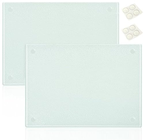 Schneidebrett Glas aus gehärtetem - 2 Stück Glasschneidebrett Set, Kommt mit 8 Anti-Rutsch-Perlen, Spülmaschinenfest, 20 x 28 cm, Hitzebeständig und Bruchsicher, Vielseitig für Küche und Tisch