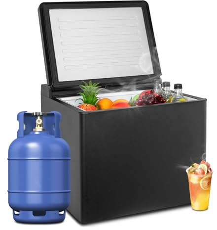 SMETA Frigo Gaz, 40L Frigo Camping Car, Réfrigérateur Trimixte 12V 220V Gaz, 0-10℃, Silencieux Mini Bar, Poignées encastrées, pour Camping Car Caravane Camion, Noir
