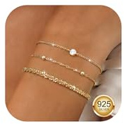 Kakonia 3 st S925 Silver Damarmband Guldpläterade Kedja Armband Silver Armband Set Justerbar Armband Smycken för Kvinnor
