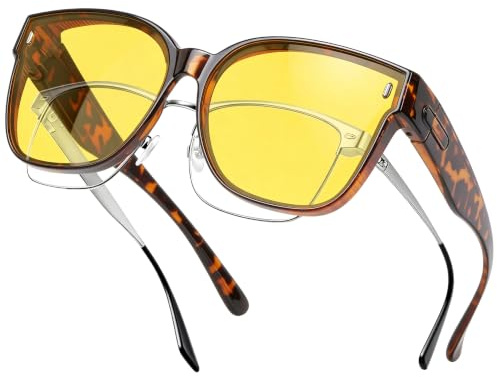 Opssaker Lunettes Conduite de Nuit Polarisées - Surlunettes de Soleil Verre Jaune Anti-éblouissement Lunette Vision Nocturne pour Homme Femme
